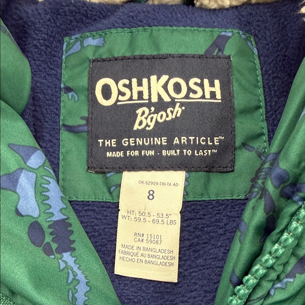 OshKosh B'gosh Green and Blue Dinosaur Kids Puffer Jacket - Picture 2 of 5